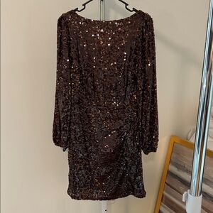 Loft Chocolate Brown Sequin Long Sleeve Evening dress Sz 4 nwt